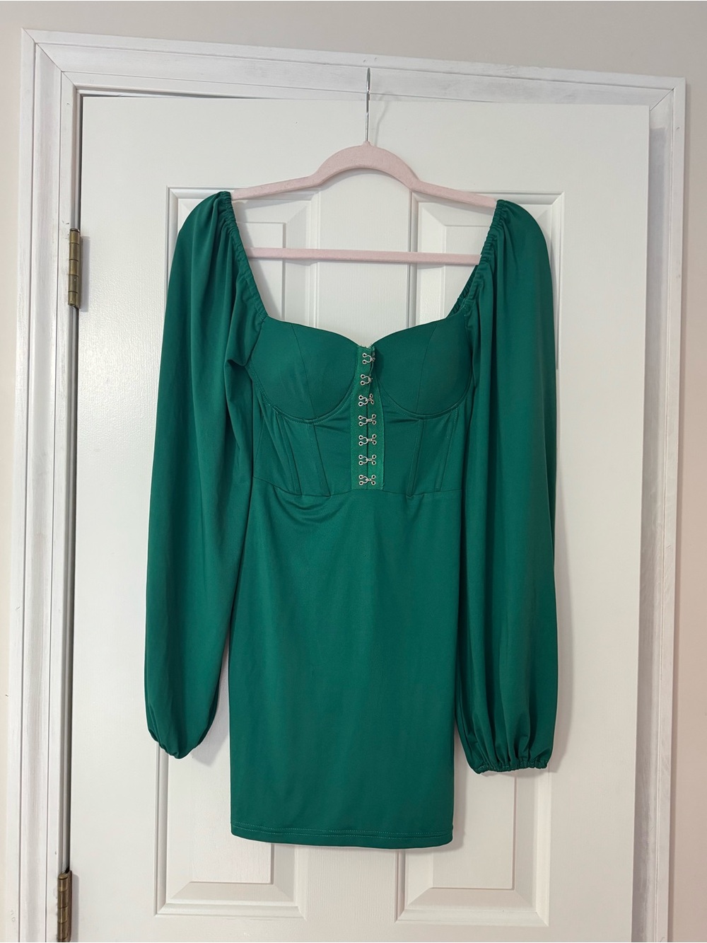 Fashion Nova Teal Long Sleeve Corset Mini Dress